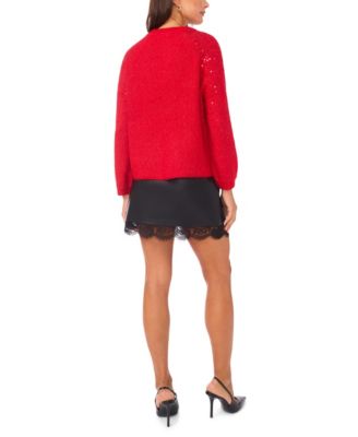 Women's Cozy Crewneck Sequined Raglan-Sleeve Sweater