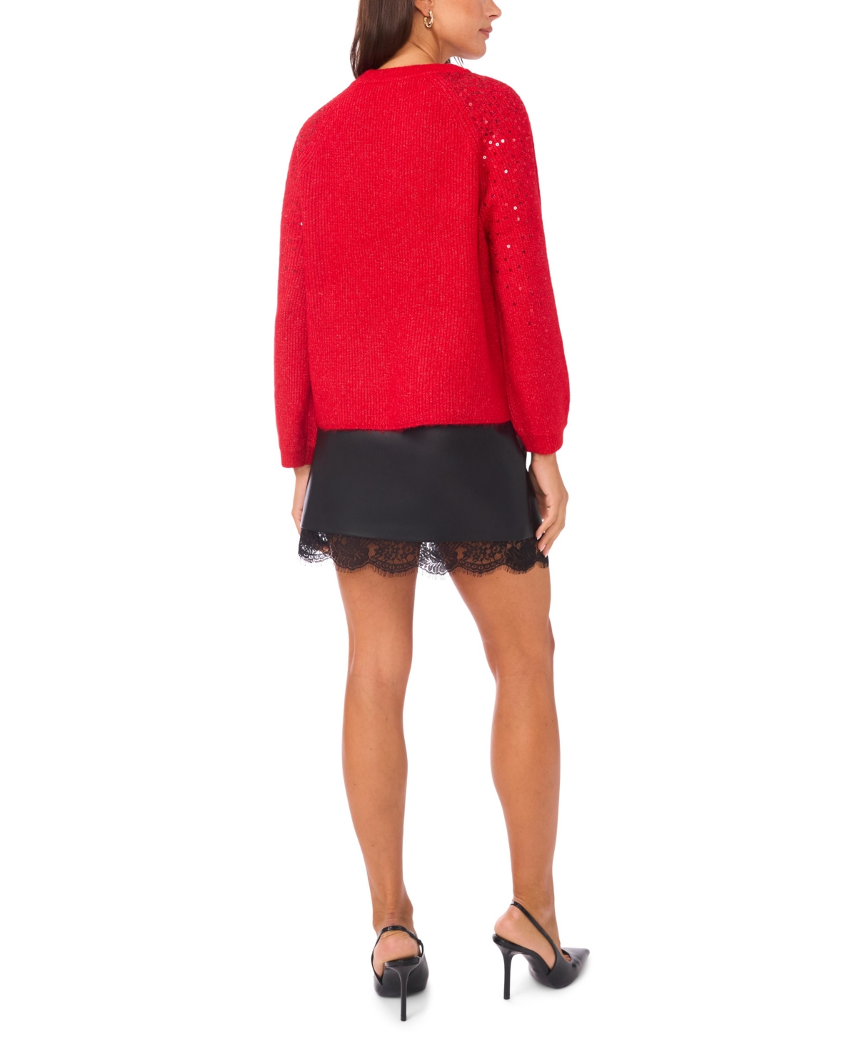 Vince Camuto Women's Cozy Crewneck Sequined Raglan-sleeve Sweater In Red