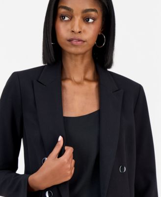Women's Bi-Stretch Faux Double-Breasted Boyfriend Jacket, Created for Macy's