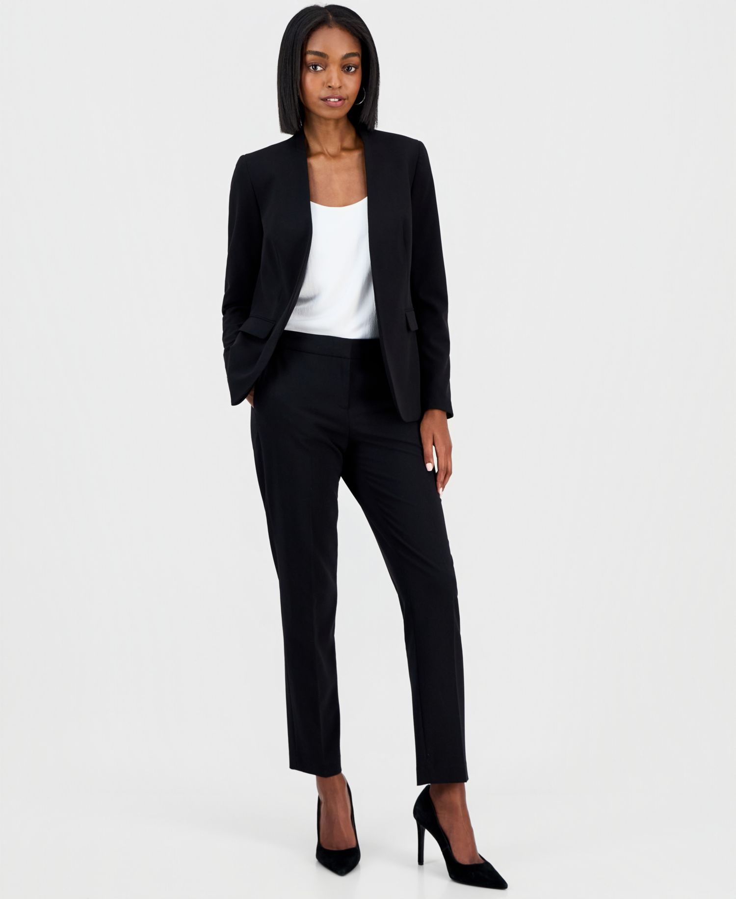 Women's Bi-Stretch Collarless Open-Front Blazer, Scoop-Neck Camisole & Bi-Stretch Straight-Leg Dress Pants