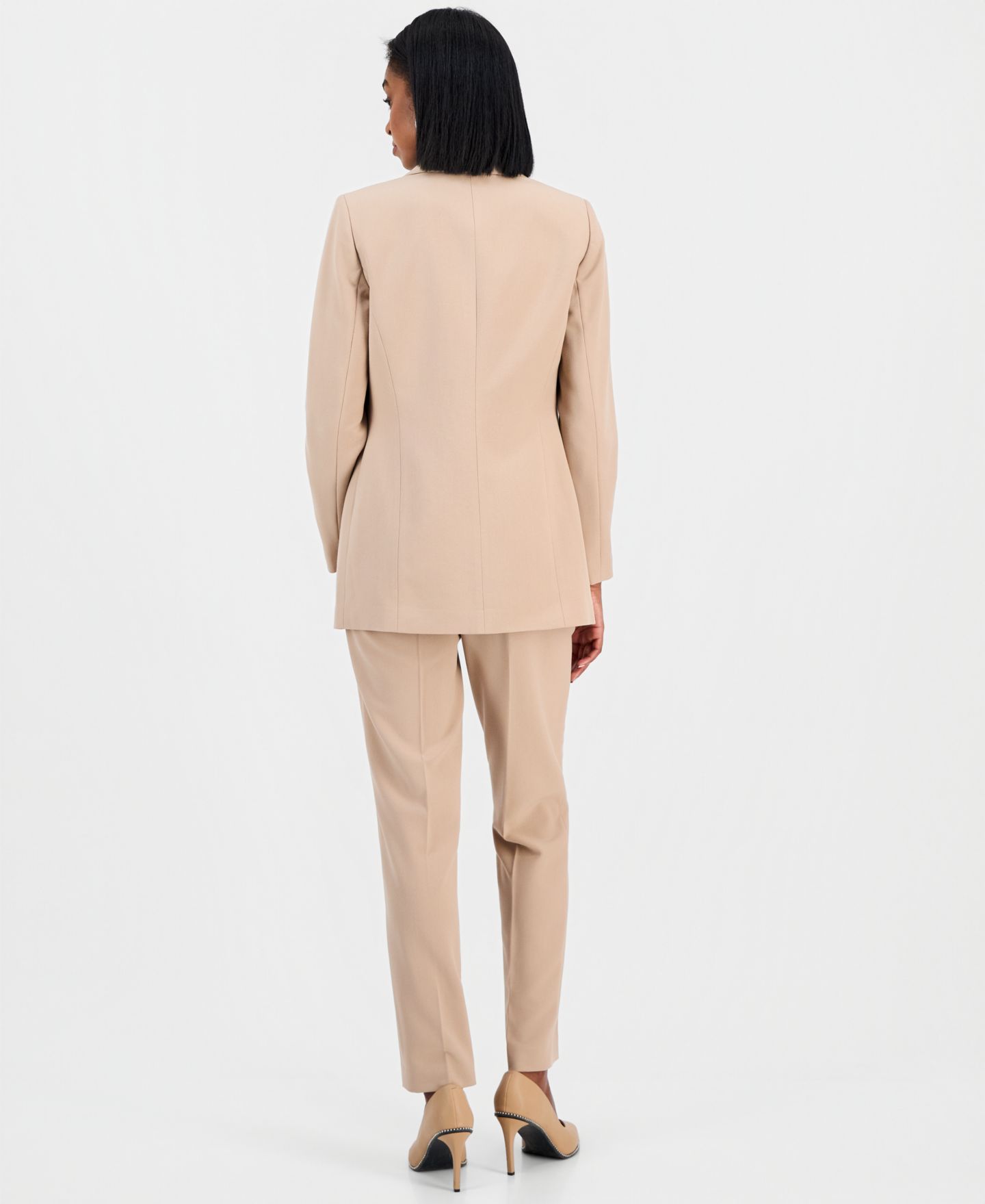 Женская куртка Bar III Bi-Stretch Faux Double-Breasted Boyfriend Jacket, Scoop-Neck Camisole & Bi-Stretch Straight-Leg Dress Pants, цвет: Тёмно-синий, вариант 1 — фото 3