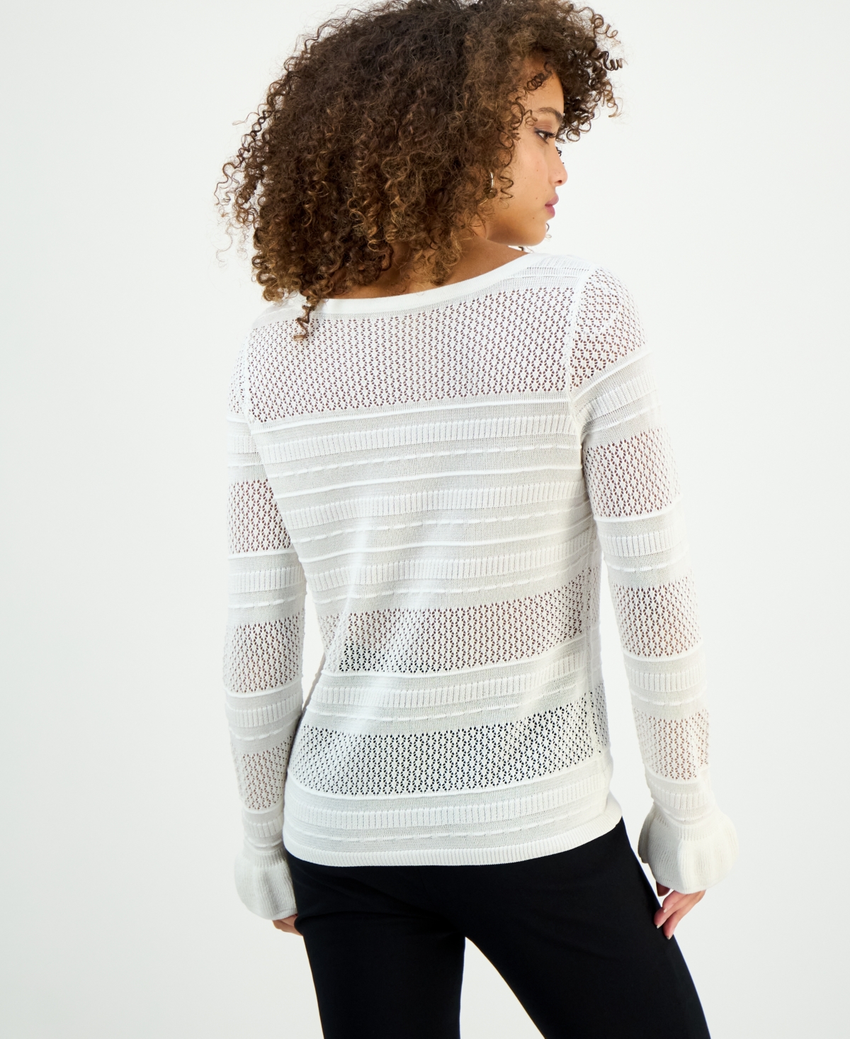 I.n.c. International Concepts Petite Ruffle Pointelle Sweater, Macy's Exclusive