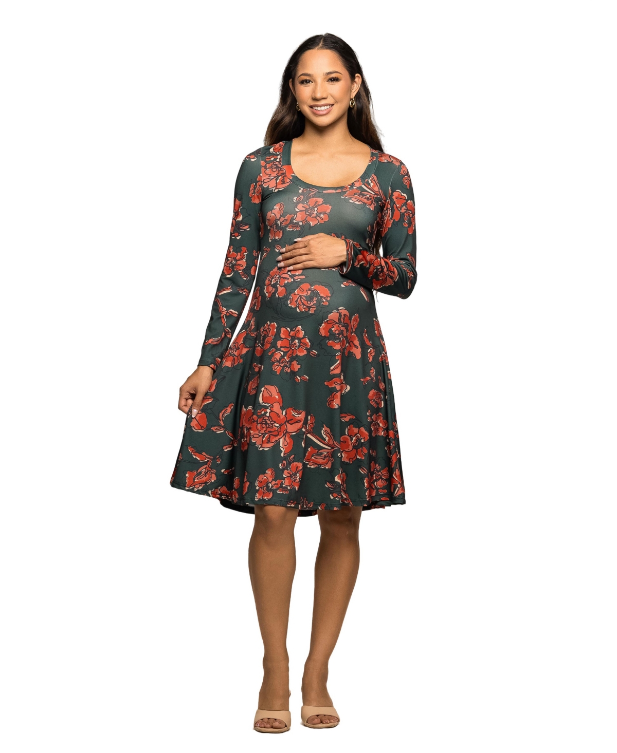 24seven Comfort Apparel Long Sleeve Fit And Flare Dress In Multi