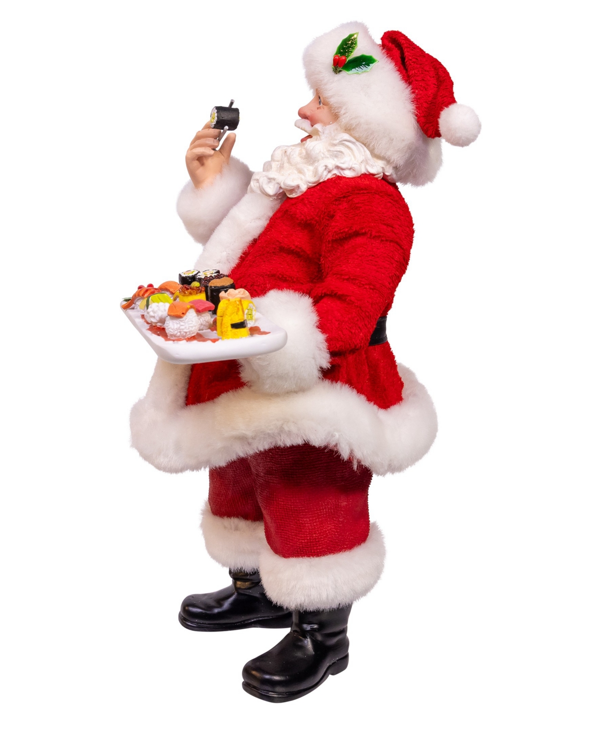 Kurt Adler 10.5-inch Fabriche Santa With Sushi Platter In Red