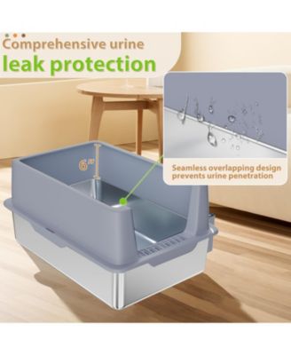 Stainless Steel Cat Litter Box with Lid, Extra Large Metal Kitty Litter Box with Scoop (2 pack)