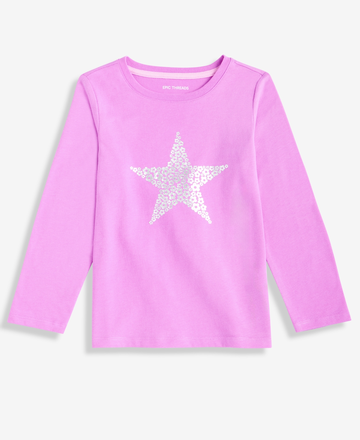 Epic Threads Babies' Girls Toddler 2t-4t Holographic Star Long-sleeve T-shirt, Macy's Exclusive In Pink