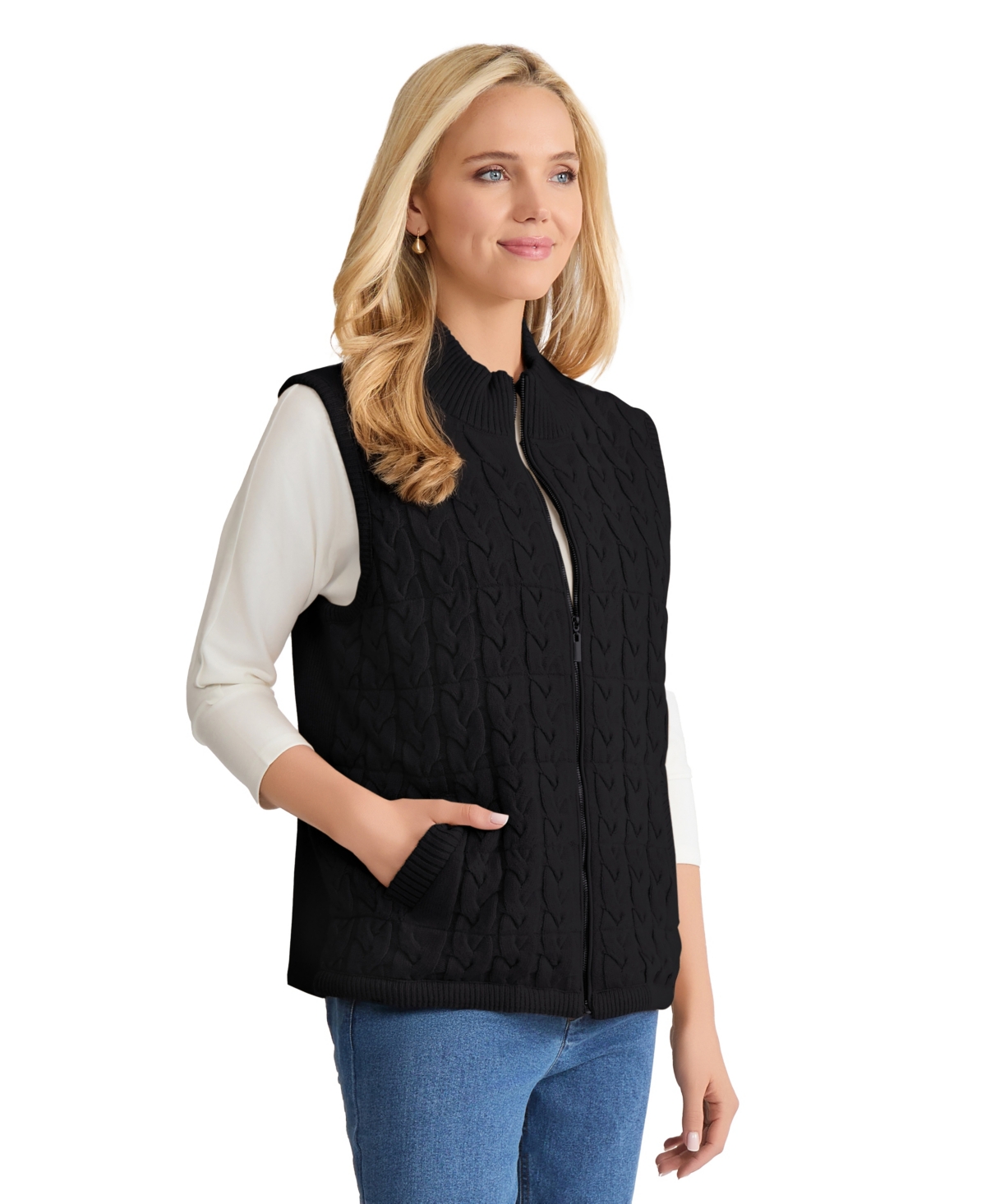 Jones New York Women's Cable-Knit Zip-Front Vest