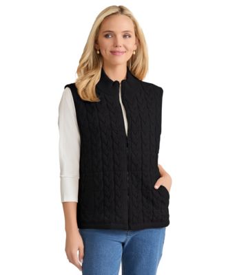Petite Cable Knit Zip-Up Puffer Vest