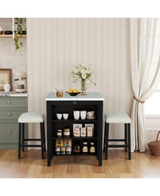 3-Piece Bar Table and Chairs Set Lvory Tall Dining Table with USB and Upholstered Bar Stool for Living Room Kitchen