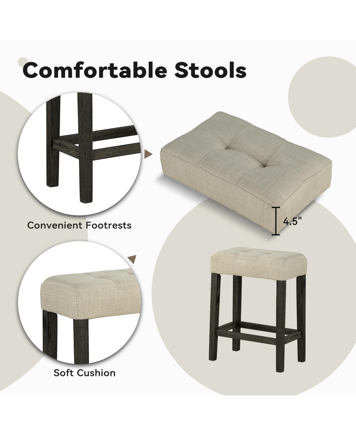 Boyel Living 4-Piece Bar Table and Chairs Set Tall Dining Table with Upholstered Bar Stool for Living Room Kitchen