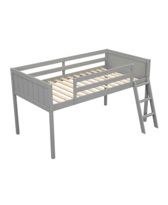 Twin Size Wood Low Loft Bed with Ladder, ladder can be placed on the left or right