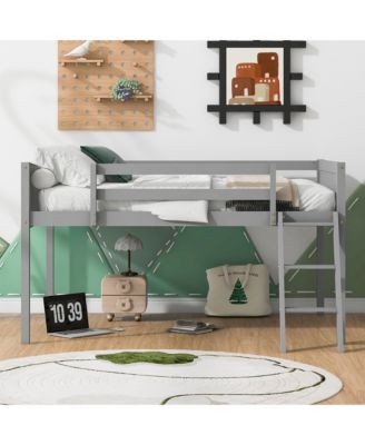 Full Size Wood Low Loft Bed With Ladder, Ladder Can Be Placed On The Left Or Right