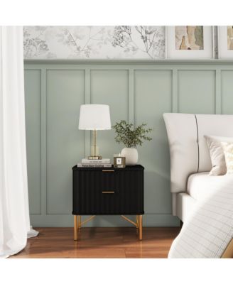 2-Drawer Nightstand with Metal Base