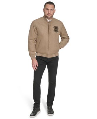 Men's Faux Suede Varsity Bomber with Patches