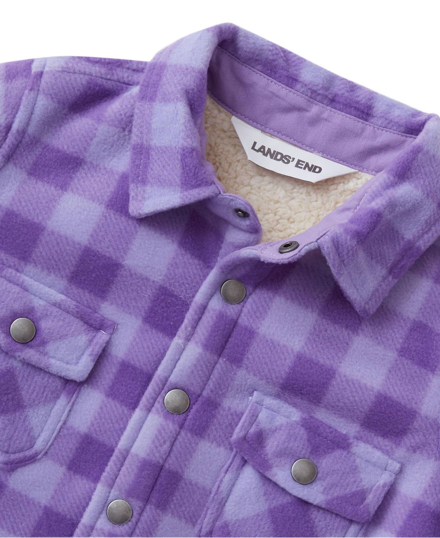 Куртки Lands' End Flannel Shacket для девочек, цвет: Фиолетовый клетчатый — фото 3