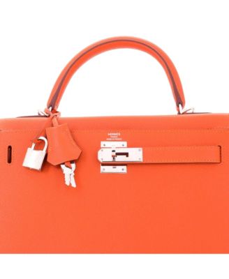 Kelly 28 Handbag Orange Epsom with Palladium Hardware
