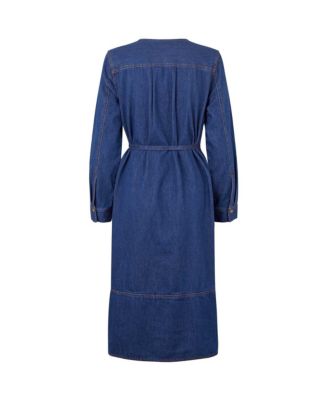 Women's Long Sleeve V-Neck Denim Midi Dress