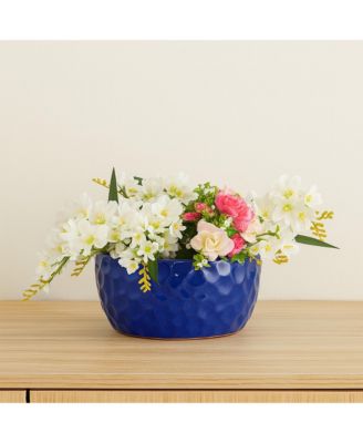 3-Piece Antique Blue Ceramic Planter Set
