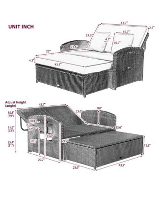 Double Reclining Rattan Chaise Lounge - Gray