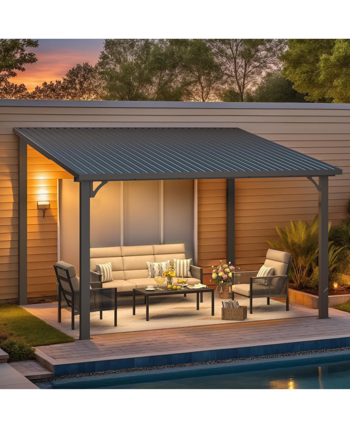 Aecojoy 12' x 10' Hardtop Gazebo Outdoor Pergola Lean to Metal Pergolas