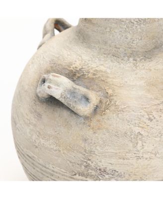 Rustic Off-White with Gray 12.4-Inch Tall Terracotta Urn Vase