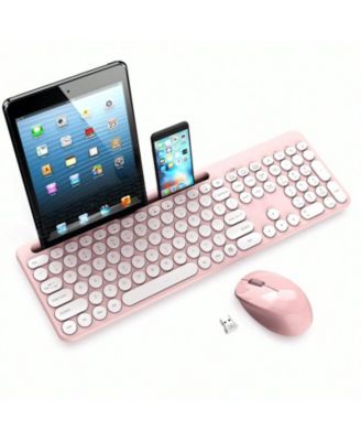 Wireless Keyboard And Mouse Combo - Full-Sized Ergonomic Keyboard With Holder, 2.4GHz Silent Cordless Set For Windows Laptop, PC, Desktop - Pink