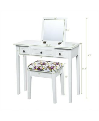 Vanity Dressing Table Set with Flip Top Mirror and 3 Drawers