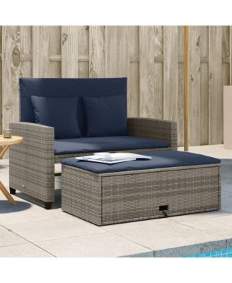 Patio Sofa Grey and Navy Blue PE rattan and powder-coated steel