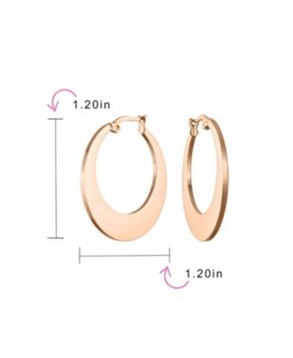 Set of 2 Flat Oval Hoop Huggie Earrings Black Rose Gold Plated Steel 1.25 Inch
