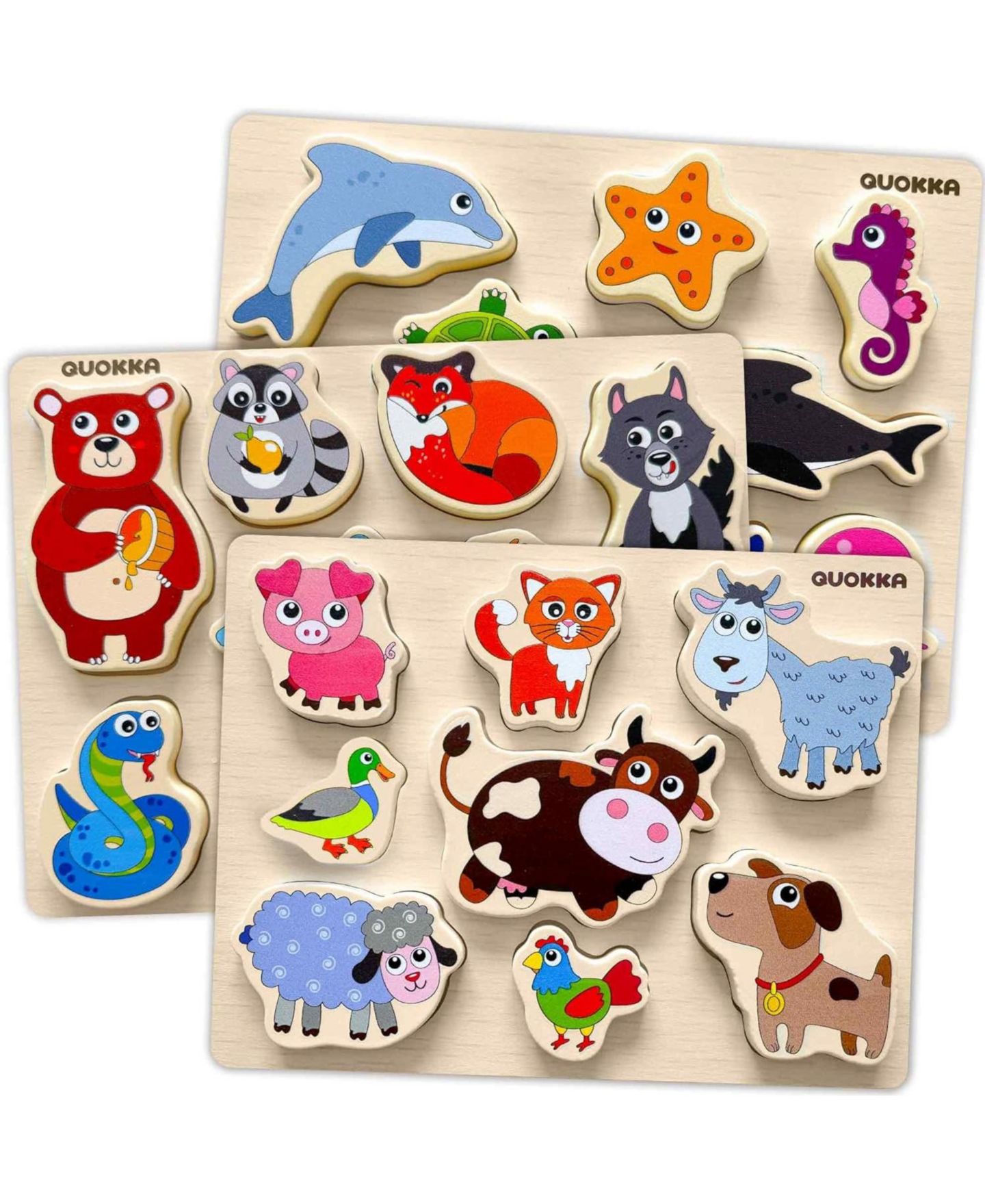 Детские игрушки Quokka Safari Animals Chunky Wooden Puzzle Set, 75-Piece, Ages 2+, цвет: Safarianimals — фото 1