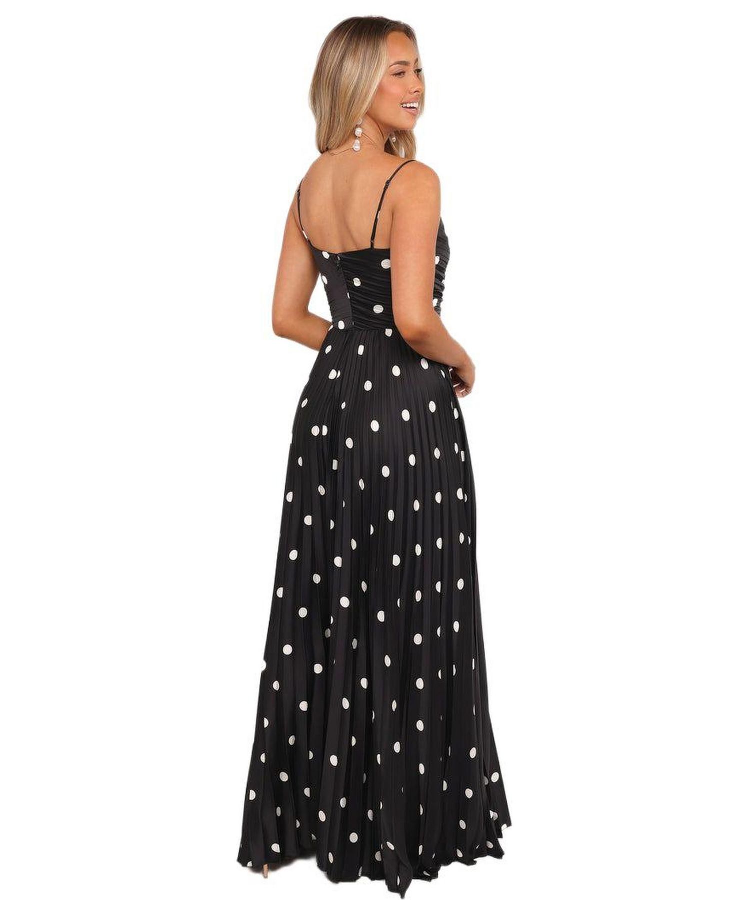 Women's Naira Pleated Maxi Dress - Black Polka Dot