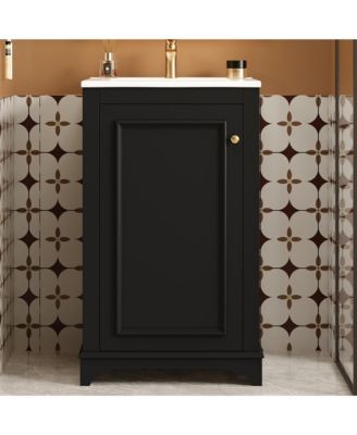 20-Inch Bathroom Vanity with Ceramic Sink, Freestanding Single Vanity, Soft-Close Door & Adjustable Shelf