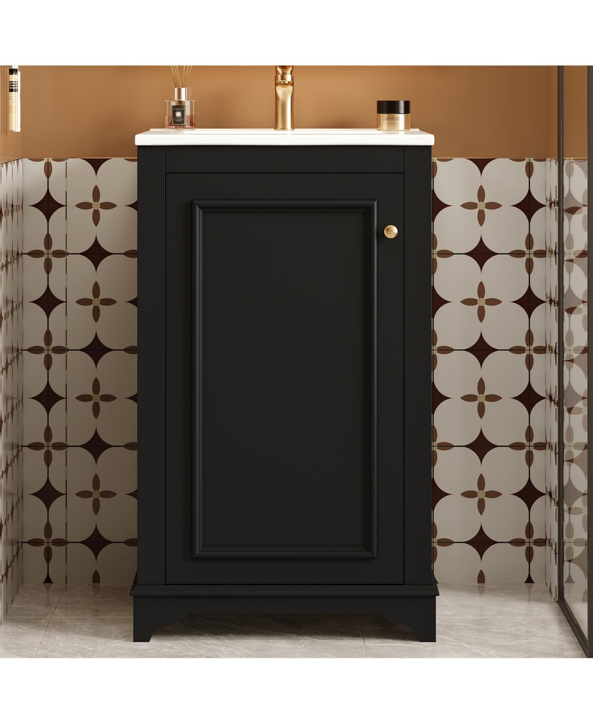 Casainc 20-Inch Bathroom Vanity with Ceramic Sink, Freestanding Single Vanity, Soft-Close Door & Adjustable Shelf