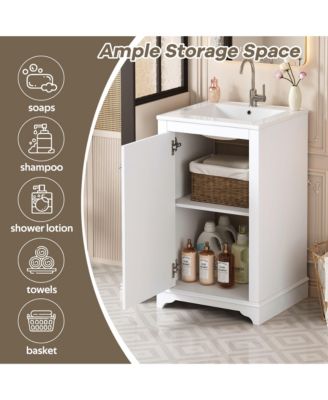 20-Inch Bathroom Vanity with Ceramic Sink, Freestanding Single Vanity, Soft-Close Door & Adjustable Shelf