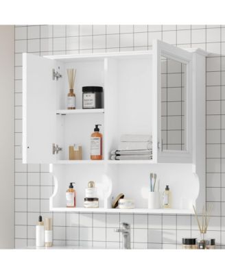 30'' Mirror Medicine Cabinet with Open Shelves, Doors & Adjustable Shelf for Bathroom Storage
