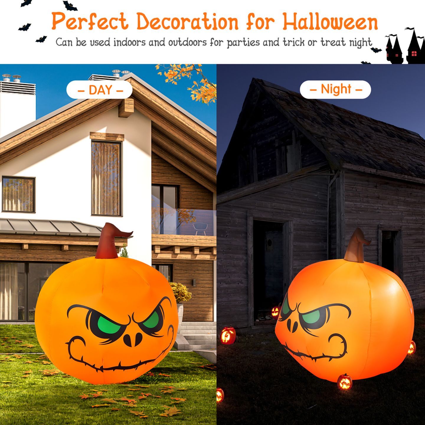 Детская игрушка Costway 4 FT Halloween Inflatable Pumpkin Large Blow up with Build-in LED, цвет: Оранжевый — фото 5