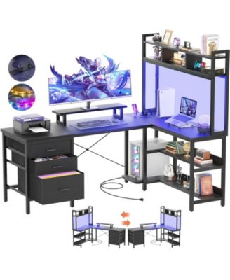 59'' W L-Shaped Computer Desk with Tall Hutch,Corner Desk