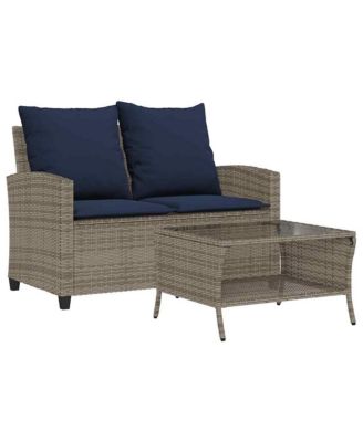 Garden Sofa Grey PE rattan, powder-coated steel, tempered glass