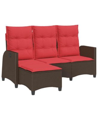 Reclining Patio Sofa with Cushions L-shaped Brown Poly Rattan