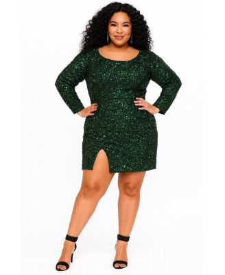 Plus Size Long Sleeve Sequin Cocktail Dress
