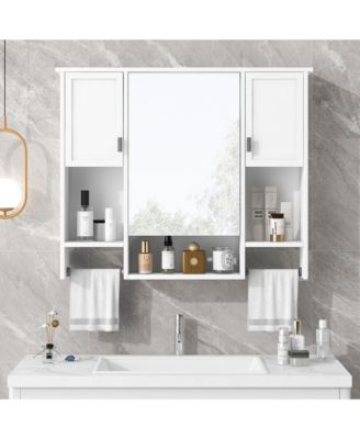 35'' x 28'' Modern Wall Mounted Bathroom Storage Cabinet with Mirror & Towel Bar