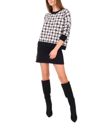 Women's Crewneck Houndstooth Long-Sleeve Sweater		