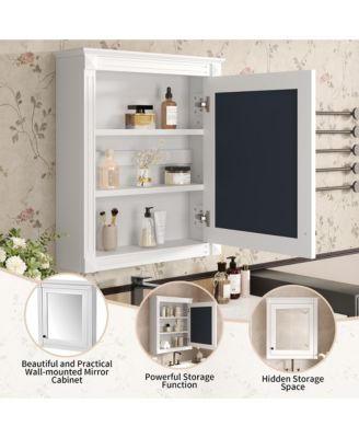 24" x 27" MDF Adjustable Shelf & Soft-Close Hinges Wall-Mounted Mirror Cabinet