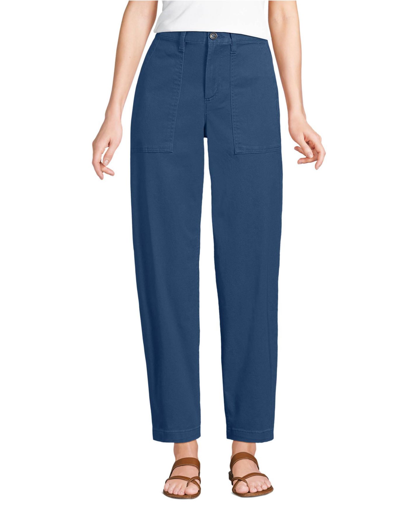 Женские брюки Lands' End Chino High Rise Barrel Leg Utility Ankle, цвет: Синий — фото 1