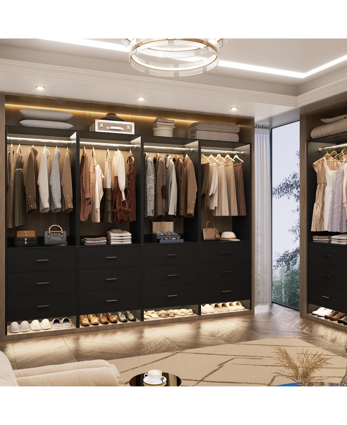 24" Freestanding Closet Organizer System with Hanging Rods and Drawers