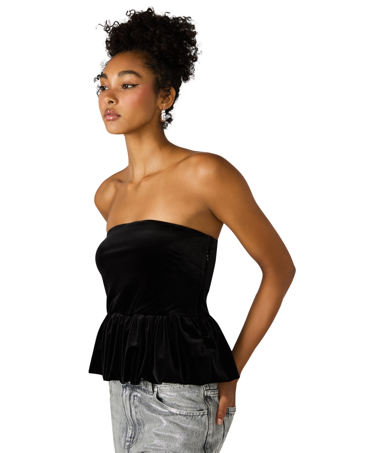 Steve Madden Women's Tessae Velvet Strapless Bubble Hem Tube Top In Black