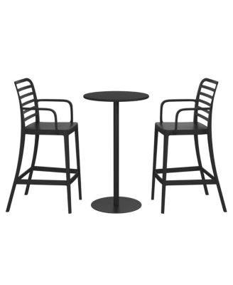 2-Person Adjustable Round Bar Table and Stackable Bar Stools Dining Set