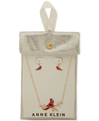 2-Pc. Gold-Tone Cardinal Pendant Necklace and Earrings Set