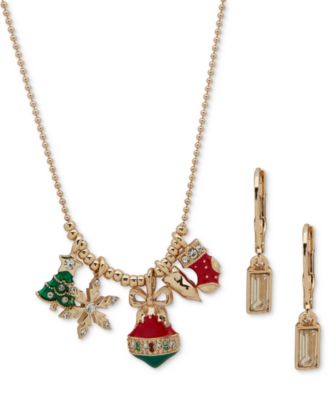 Anne Klein - 2-Pc. Multi Stone Gold-Tone Frontal Necklace and Earrings Set