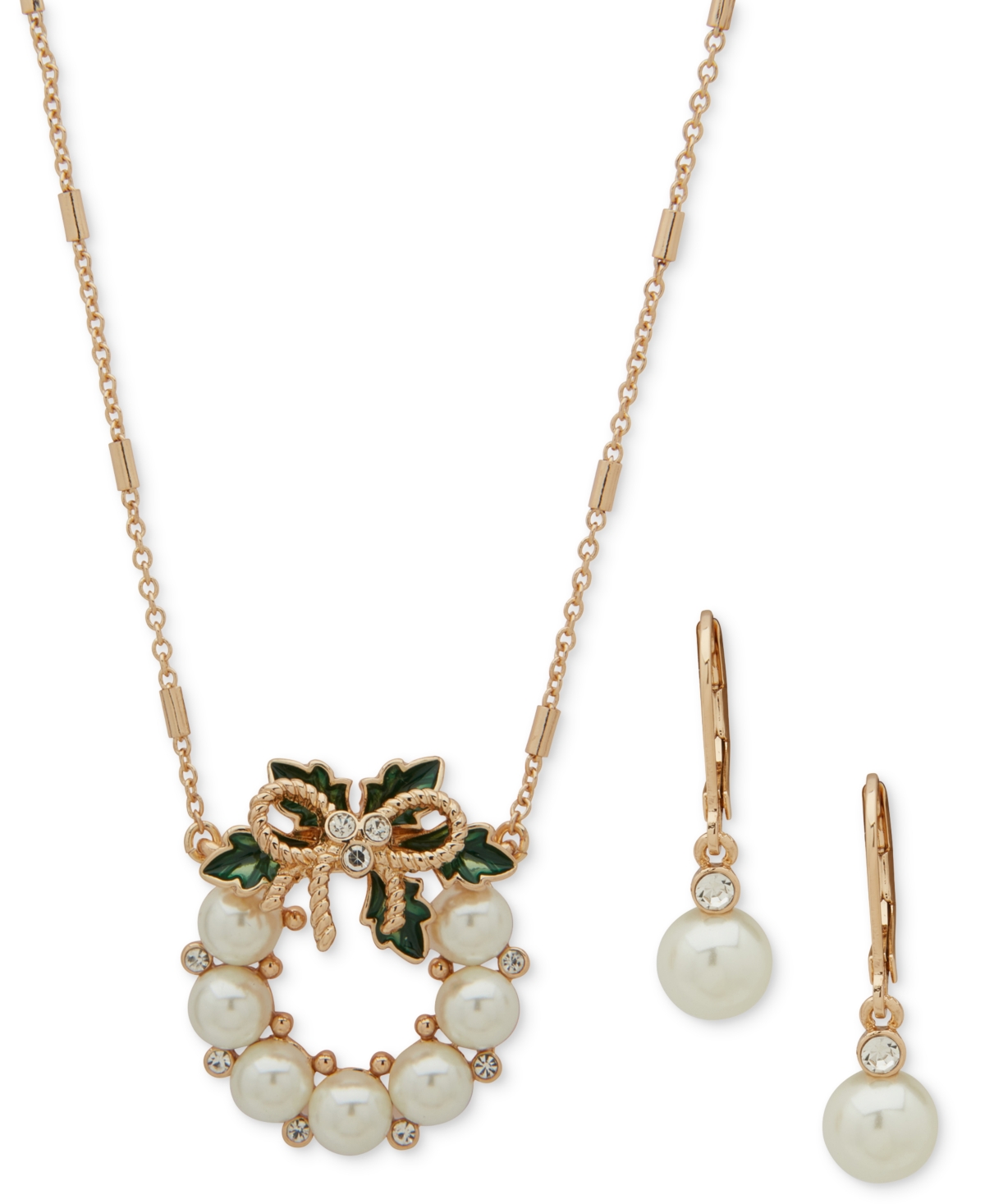 Anne Klein 2-pc. Imitation Pearl And Enamel Wreath Pendant Necklace And Earrings Set In Gold